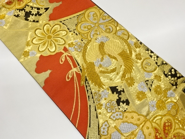 JAPANESE FUKURO OBI / WOVEN FLOWER & BIRD